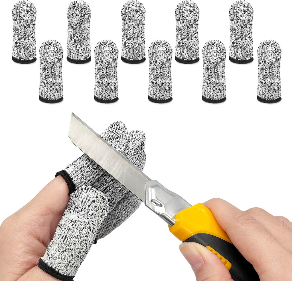 BlingKingdom 10pcs Breathable Cut Resistant Finger Cots Protection Reusable Durable Non Slip Finger Thumb Protector Gloves for Work Kitchen Garden Sculpture Grinding Stained Glass(Grey)