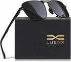 LUENX Rectangular Polarized Aviator Sunglasses for Men Square Retro Shades Driving UV400 Protection