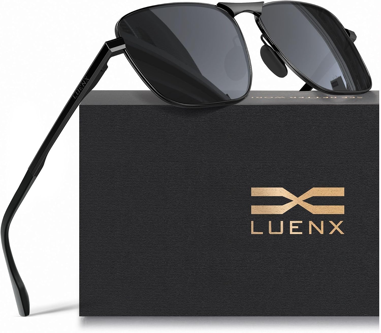 LUENX Rectangular Polarized Aviator Sunglasses for Men Square Retro Shades Driving UV400 Protection