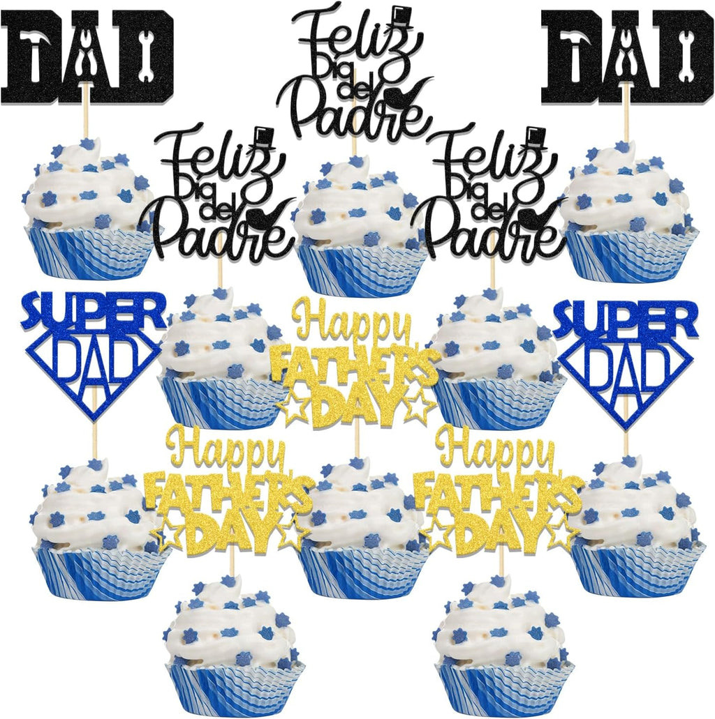 24 Pcs Father's Day Cupcake Toppers, Fathers Day Decorations, Super Dad Cupcake Picks, Best Dad Ever, Happy Father's Day Party Decor Supplies