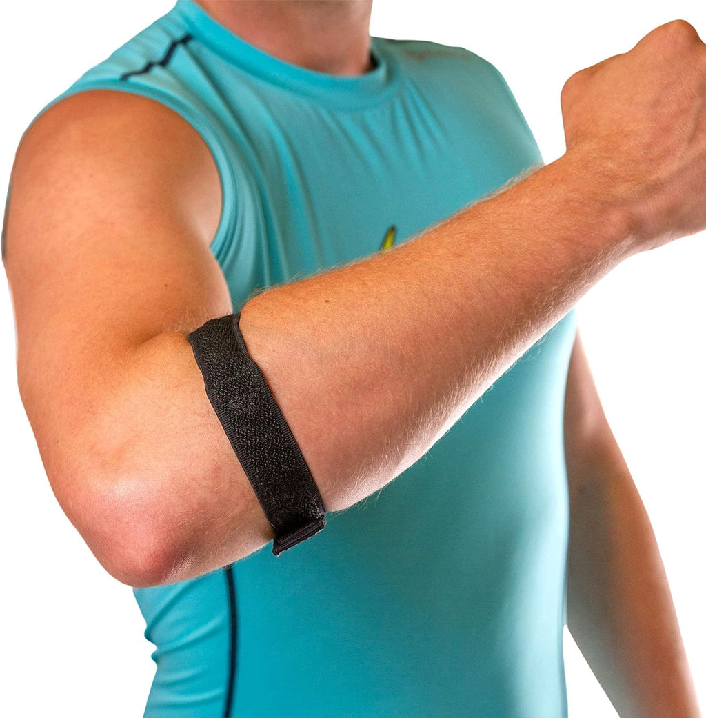 BraceAbility Epicondylitis Brace | Elbow Strap for Medial/Lateral Epicondyle Pain and Tendonitis Arm Compression Support Band for Men or Women (One Size Fits Most)