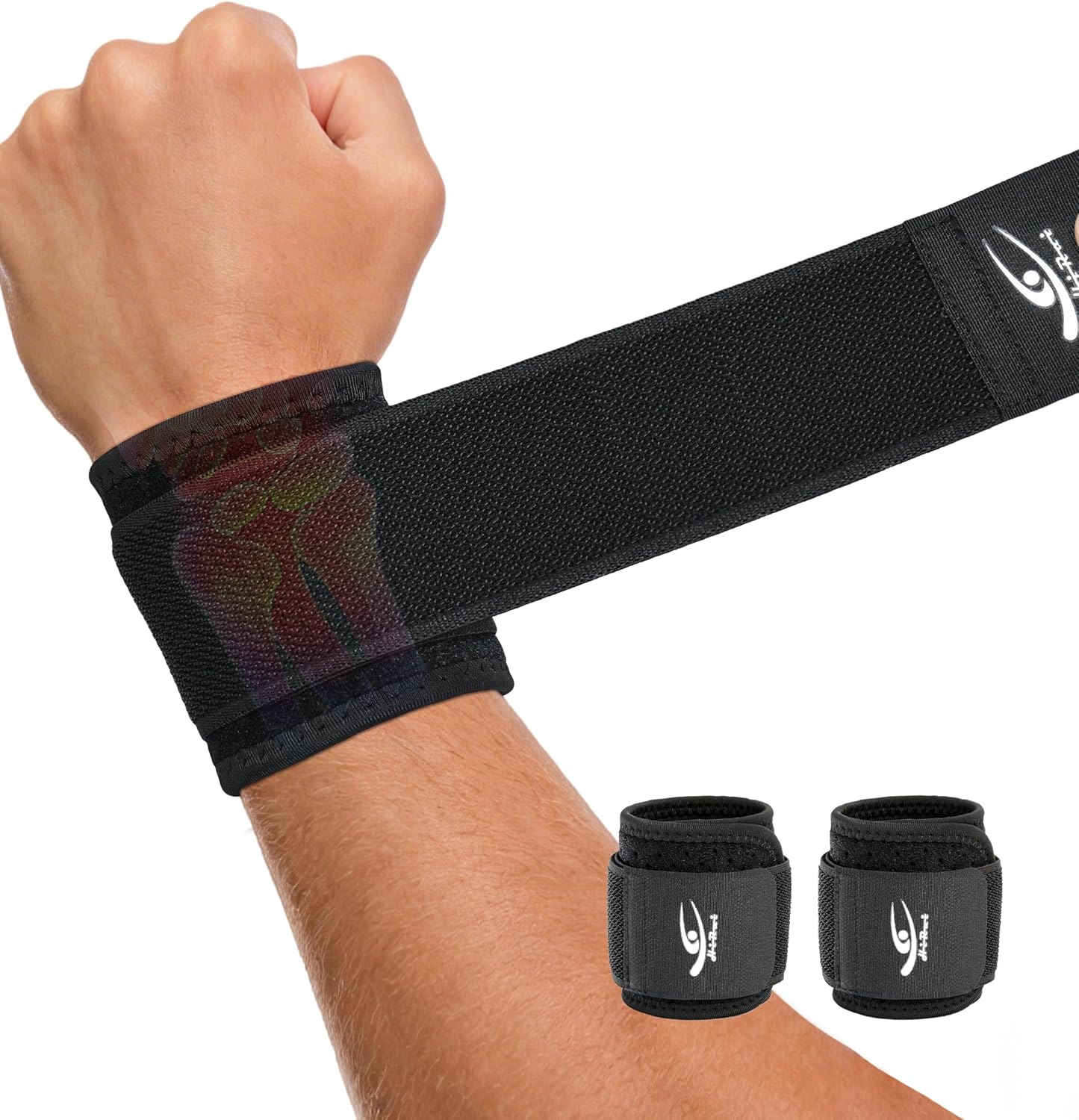 HiRui Wrist Brace (2 PCS) - Adjustable Compression for Carpal Tunnel Arthritis Tendonitis Sprain Pain Relief | Wrist Support Wrist Wraps for Both Hands, Ideal for Sports & Gym Workouts (Black)