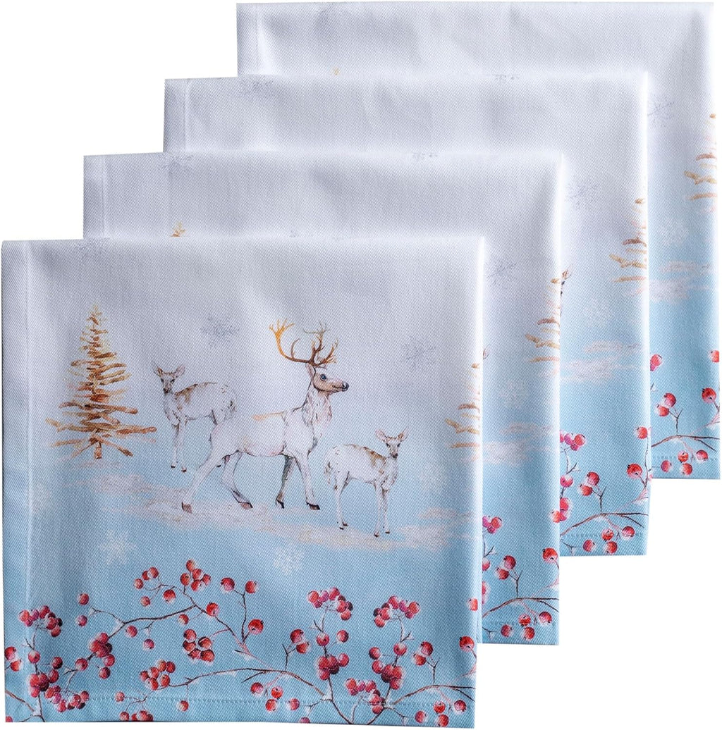 Maison d' Hermine Cloth Napkins Set of 4 100% Cotton for Thanksgiving Christmas Decorations Everyday Reusable Square Fall Napkins Cloth Washable Dinner Party (Fairy Tale Forest, 20"x20")