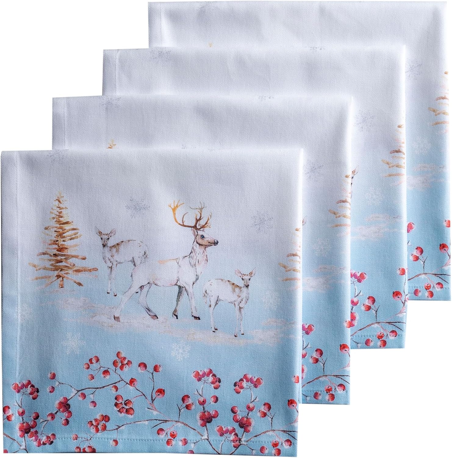 Maison d' Hermine Cloth Napkins Set of 4 100% Cotton for Thanksgiving Christmas Decorations Everyday Reusable Square Fall Napkins Cloth Washable Dinner Party (Fairy Tale Forest, 20"x20")