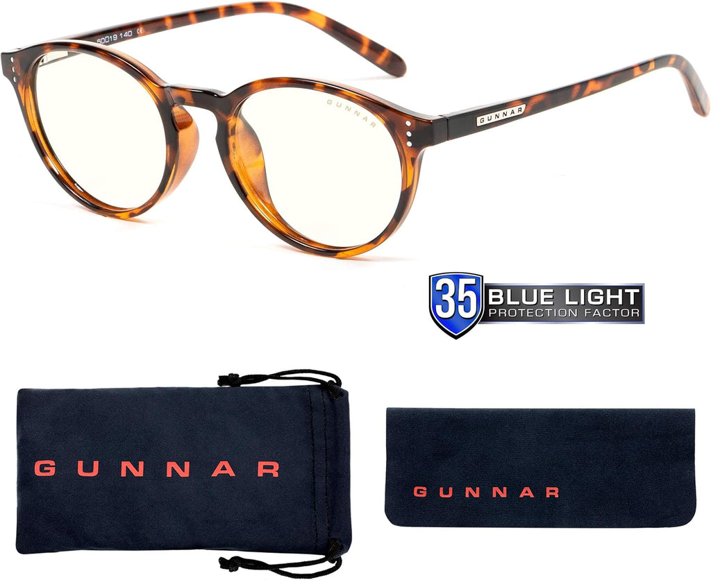 GUNNAR - Premium Reading Glasses - Blocks 65% Blue Light - Attaché, Tortoise, Amber Tint, Pwr +2.5