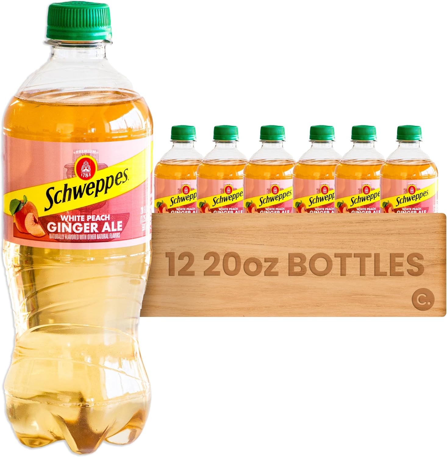 Schweppes White Peach Ginger Ale - Refreshing, Crisp, Delicious - 12, 20oz Bottles