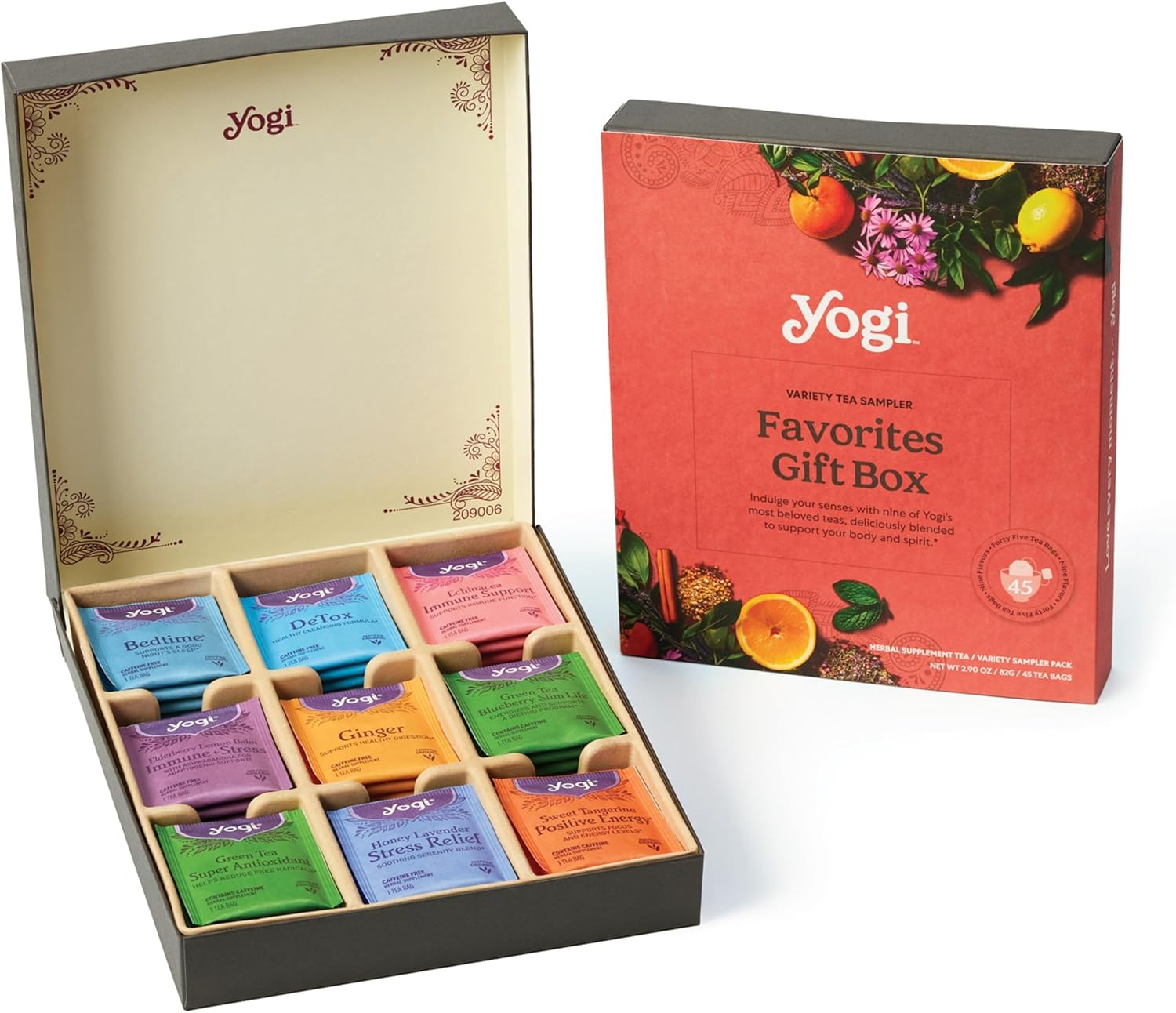 Yogi Organic Tea Sampler Gift Box (45 Tea Bags) Assorted Delicious Wellness Blends - 9 Favorite Herbal, Green & Black Varieties | Gift Box, 9 Favorite, Assorted, Delicious, Wellness Teas