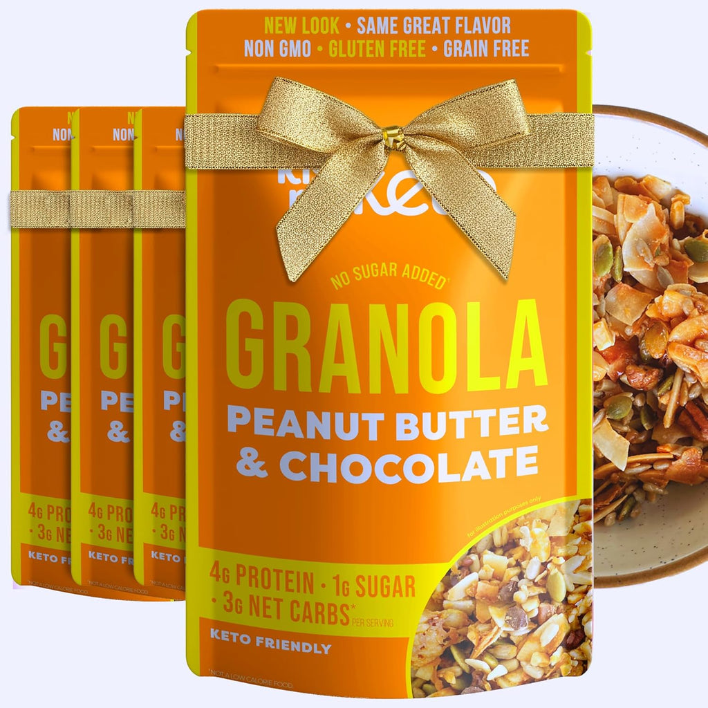 Kiss My Keto Granola Cereal – Grain Free Keto Cereal, Gluten Free Protein, Keto Nut for Yogurt (Peanut Butter & Chocolate, Pack of 4)