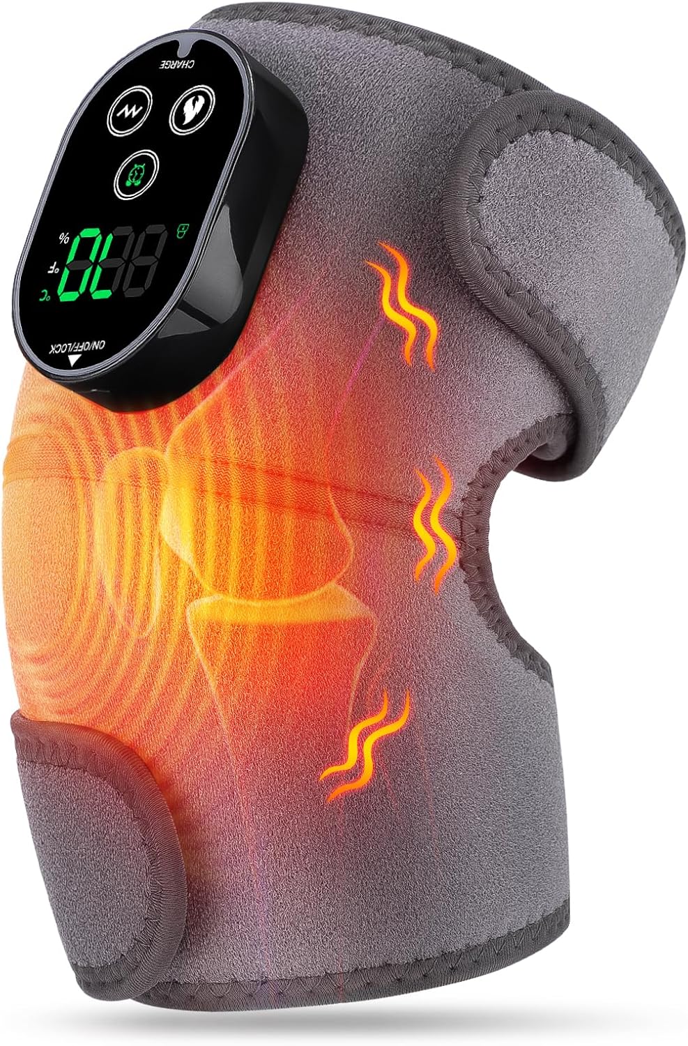 Cordless Heated Knee Massager with Vibration, FSA Eligible HSA Heated Knee Brace Wrap Heating Shoulder Brace for Knee Shoulder Elbow, Heating Pad with 6 Heating Levels, 3 Massage Modes & Timer (Grey)
