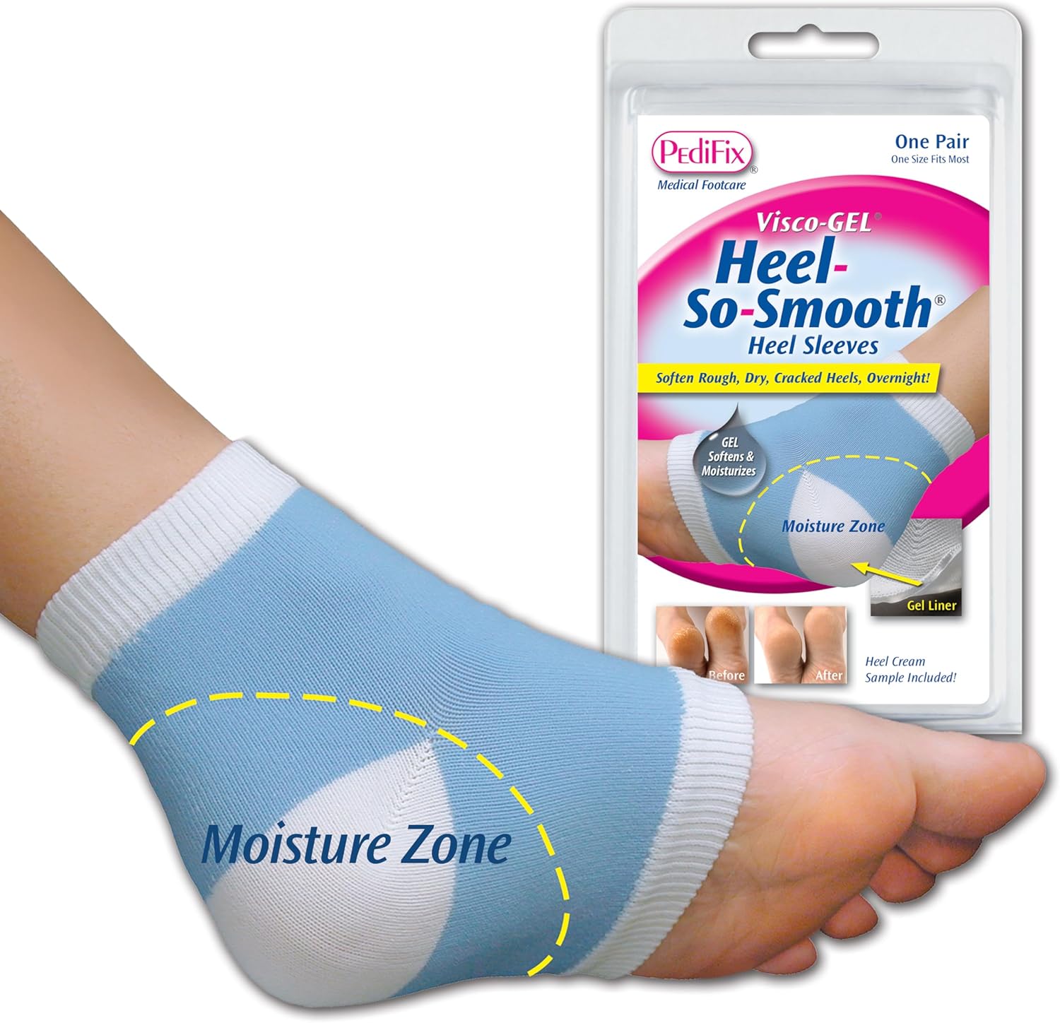PediFix Visco-GEL Heel Sleeves – Moisturizing Gel Socks with Mineral Oil for Dry, Cracked Heels & Calluses – Softens, Repairs & Hydrates Skin – Reusable & Washable – One Size Fits Most – 1 Pair