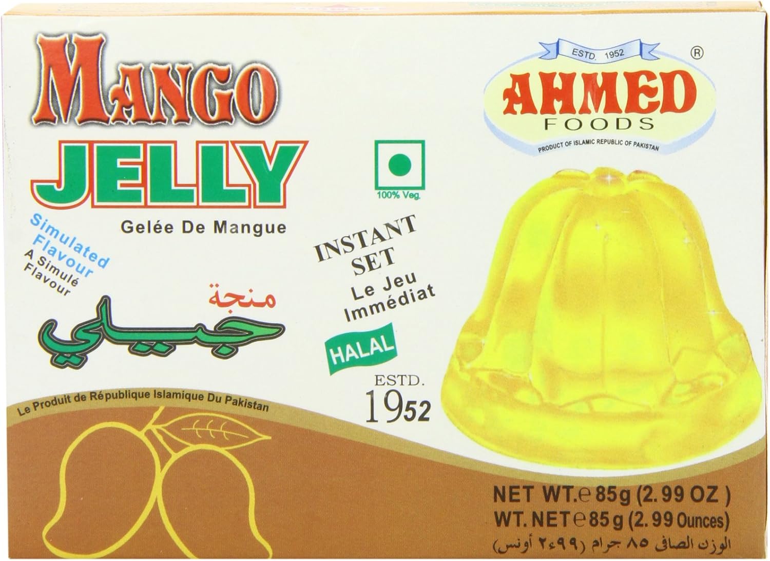 AHMED Halal Jello Vegetarian Crystal Jelly, Mango, 85 Gram (Pack of 12)