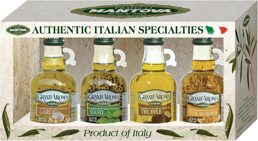 Grand'aroma Tuscan Herbs,Garlic, Basil, Truffle Flavored Extra Virgin Olive Oil, 8.5-Ounce Bottles (Pack of 4)