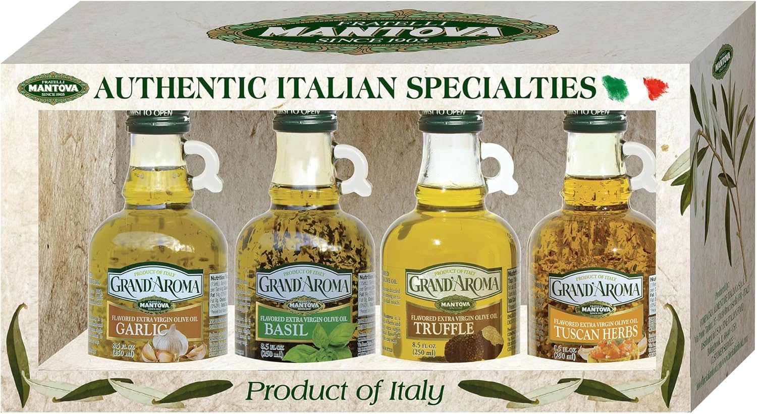 Grand'aroma Tuscan Herbs,Garlic, Basil, Truffle Flavored Extra Virgin Olive Oil, 8.5-Ounce Bottles (Pack of 4)