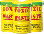 TOXIC WASTE - Hazardously Sour Candy - Apple, Watermelon, Lemon, Blue Raspberry, & Black Cherry Flavors - Original Yellow Drums - 3-Pack