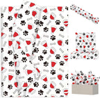Whaline 60 Pcs Christmas Tissue Paper Santa Hat Dog Paw Bone Wrapping Paper Decorative Art Tissue for Xmas Winter DIY Craft Packing, 14 x 20 Inch