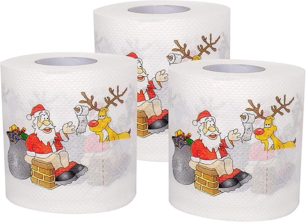 SummitLink 3 Rolls of Merry Christmas Santa Claus Toilet Paper Tissue Napkin Prank Fun Birthday Party Novelty Gift Idea