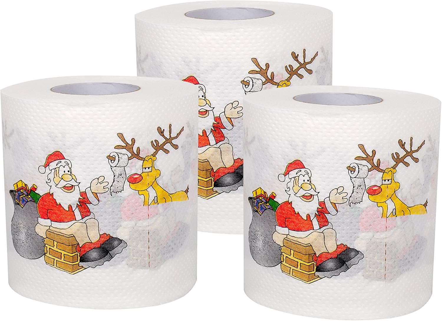 SummitLink 3 Rolls of Merry Christmas Santa Claus Toilet Paper Tissue Napkin Prank Fun Birthday Party Novelty Gift Idea