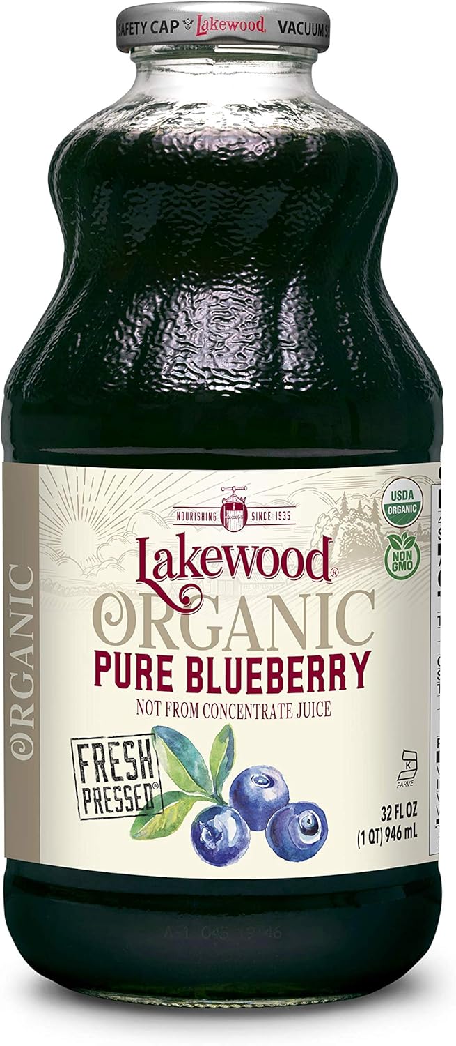 Lakewood Organic PURE Blueberry Juice, 32 Fl Oz (Pack of 6)