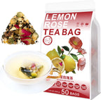 Plant Gift 50 Cups Lemon Rose Tea Bag (柠檬玫瑰茶 NING MENG MEI GUI CHA) 7.05oz (4g*50bags/200G) Dandelion, Chrysanthemum, Rose Natural Mixed Herbal Combination of Floral Tea
