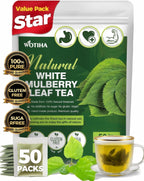 WOTIHA 50 Count Premium White Mulberry Leaf Tea Bags - 100% Natural & Pure, Improves Digestion, Supports Wellness, Slightly Sweet & Refreshing,Non-GMO Caffeine-Free, Additive-Free, Sugar-Free, Vegan