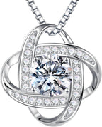 MOOSEA Mothers Day Gifts - 1-3 ct Love Knot Moissanite Necklace, 925 Sterling Silver Lab Created Moissanite Necklace Anniversary Birthday Gifts for Women Mom Wife Girlfriend Jewelry Gift