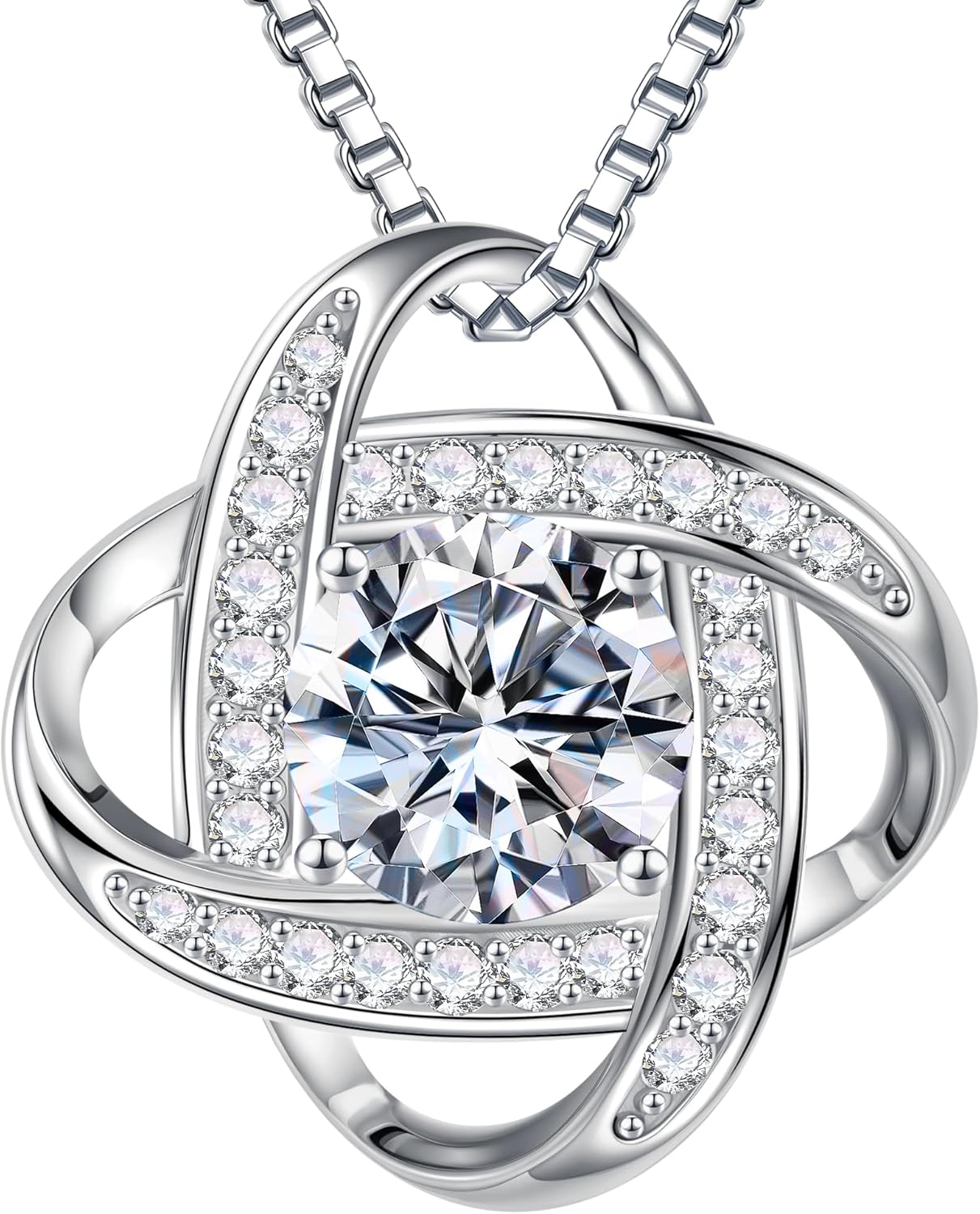 MOOSEA Mothers Day Gifts - 1-3 ct Love Knot Moissanite Necklace, 925 Sterling Silver Lab Created Moissanite Necklace Anniversary Birthday Gifts for Women Mom Wife Girlfriend Jewelry Gift