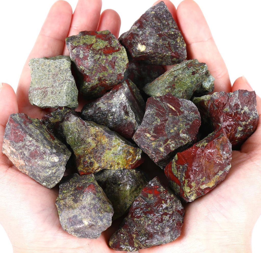 QINJIEJIE Dragon Bloodstone Raw Crystals Stones Natural Rough Gemstones Rocks Bulk Large 0.8-1.2" Gems Reiki Decorative Fountain Rock for Tumbling Cabbing Polishing Wire Wrapping Wicca 0.45 lbs