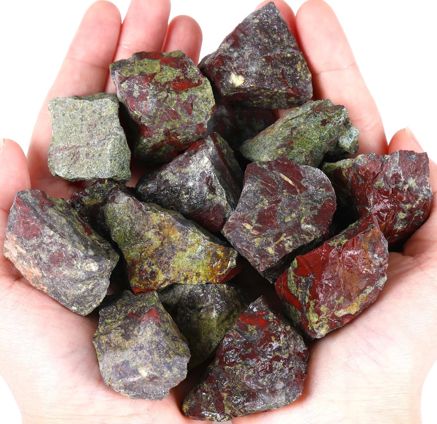 QINJIEJIE Dragon Bloodstone Raw Crystals Stones Natural Rough Gemstones Rocks Bulk Large 0.8-1.2" Gems Reiki Decorative Fountain Rock for Tumbling Cabbing Polishing Wire Wrapping Wicca 0.45 lbs