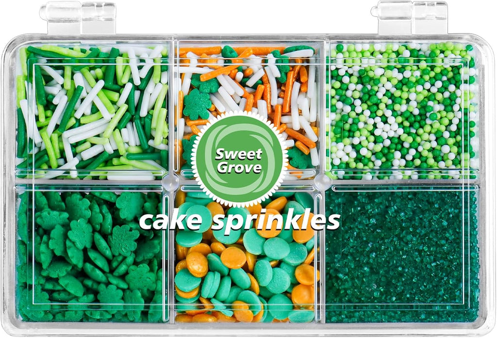 St Patricks Day Sprinkles - 6.53oz Green Shamrock Sprinkles for Cake Decorating, Assorted with Jimmies, Nonpareils, Confetti, Edible Sugar Candy for Baking, Cupcake, Cookie, Ice Cream Toppings