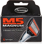 M5 Magnum Razor Cartridge Blades with Trimmer, 4 Count Refill Blades (2 Pack)