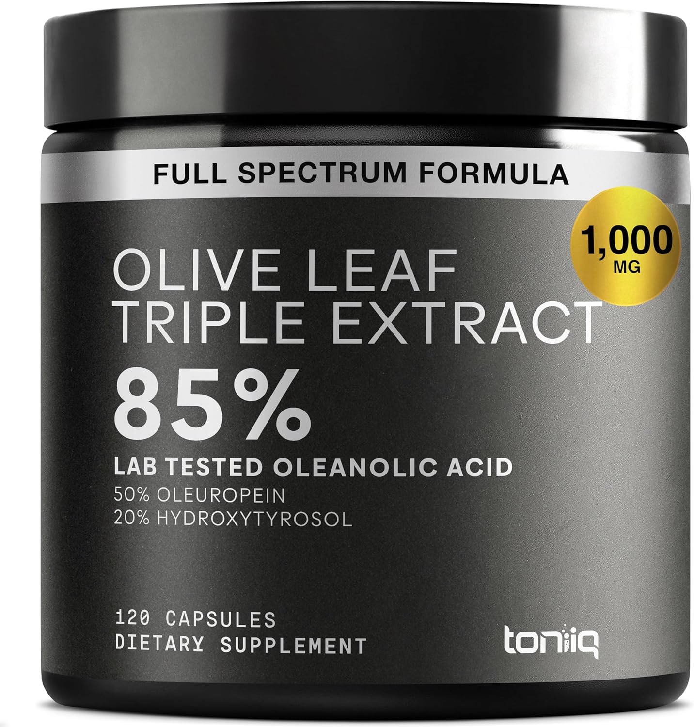 Toniiq Olive Leaf Extract Complex – with 85% Oleanolic Acid, 50% Oleuropein & 20% Hydroxytyrosol - 50:1 Extract Ratio – Third-Party Tested – 120 Capsules