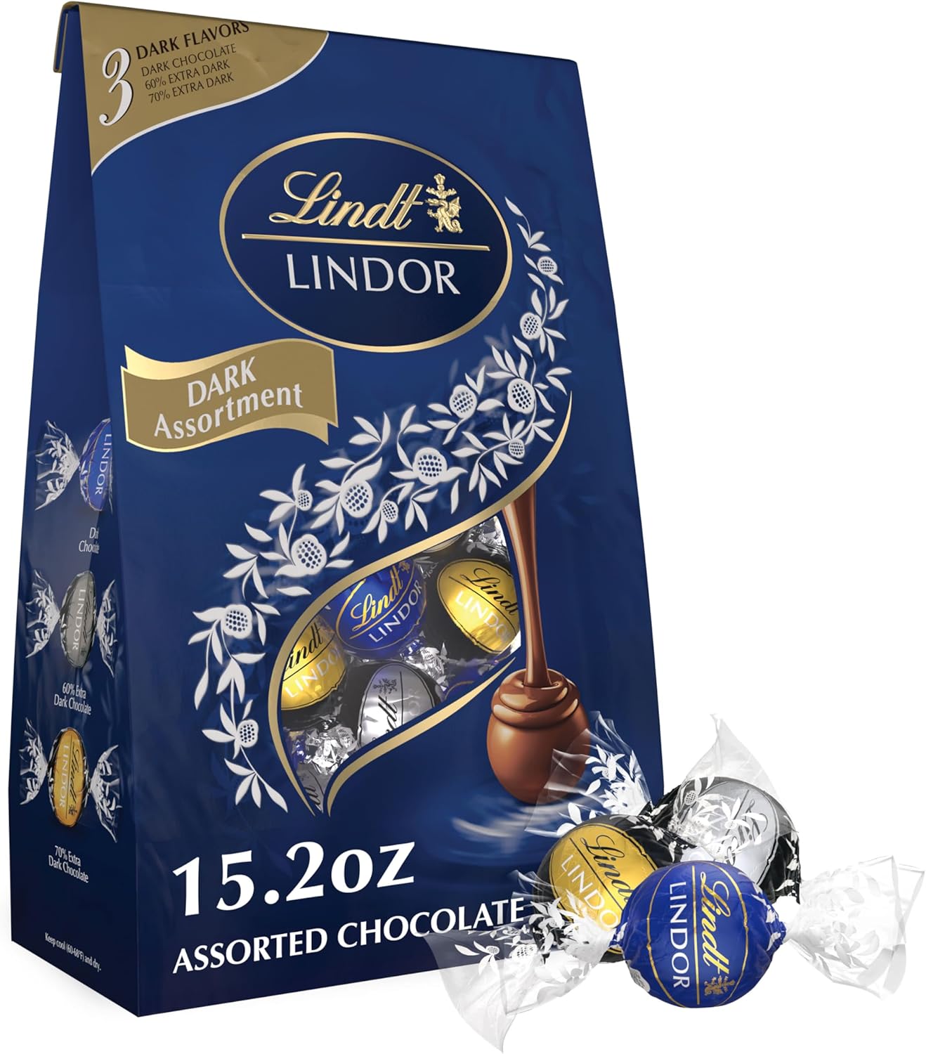 Lindt LINDOR Assorted Dark Chocolate Candy Truffles, Assorted Chocolate with Smooth, Melting Truffle Center, 15.2 oz. Bag