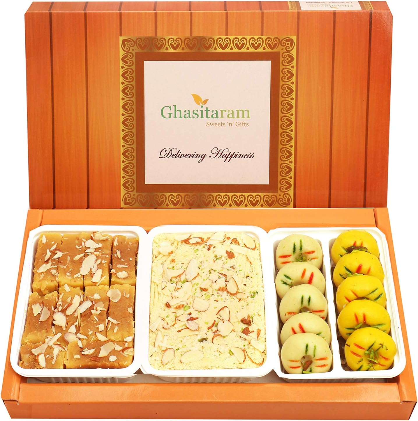 Ghasitaram Gifts Indian Sweets - Diwali Gifts Diwali Sweet - Soan Papdi, Mawa Peda and Mysore Pak