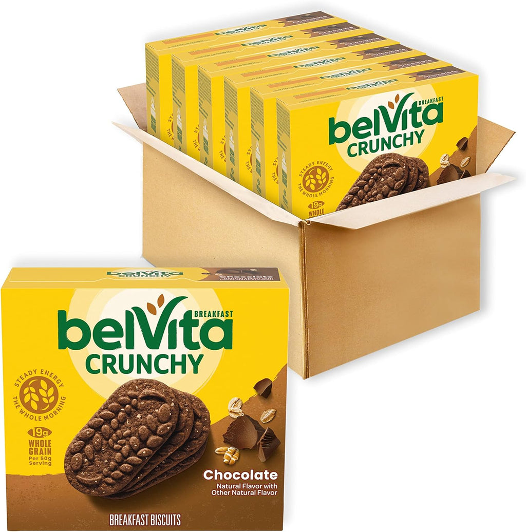belVita Breakfast Bars Biscuits, Chocolate, 30 Total Packs, 6 Boxes (4 Biscuits Per Pack)