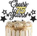 Cheers to 75 Years Cake Topper - Black Gold 75th Birthday/Anniversary Cake Topper for Men Women - Happy 75th Birthday Cake Topper - Cake Decorations for seventy-five Birthday or Anniversary Party