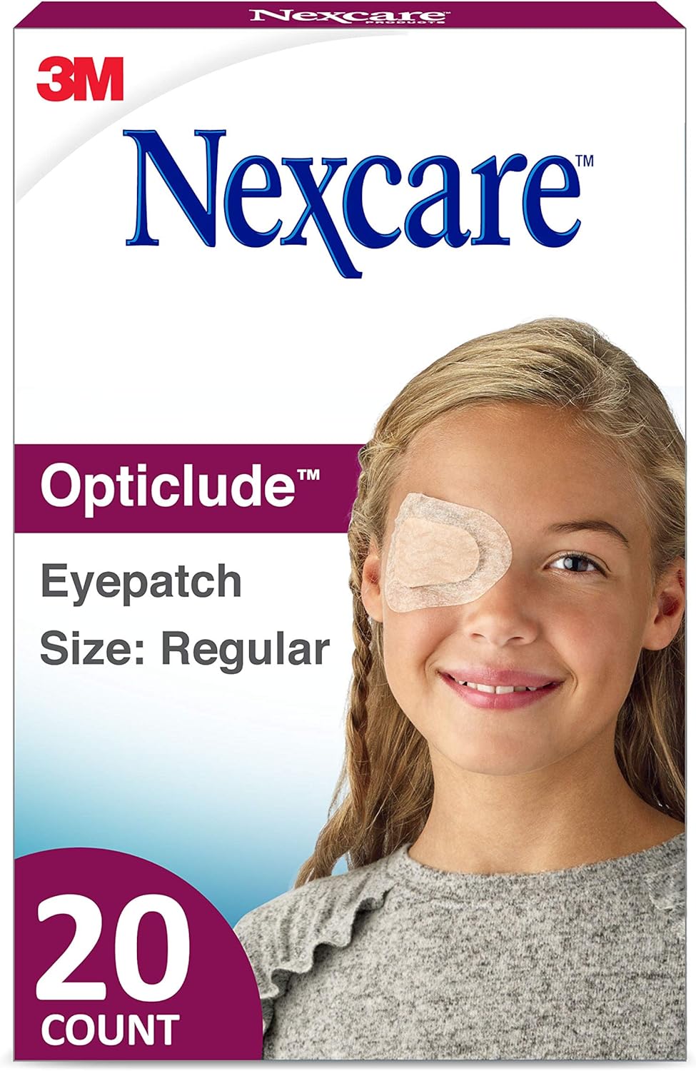 Nexcare Opticlude Eyepatch, Regular Size, Contoured for Fit, Brown, 20 Count (Pack of 3)
