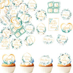 60 Pack Edible Welcome Boy Cupcake Toppers A Little Baby is on the Way Cake Toppers Rice Paper Wafer Paper Cupcake Picks for Kids Birthday Cake Decorations Green