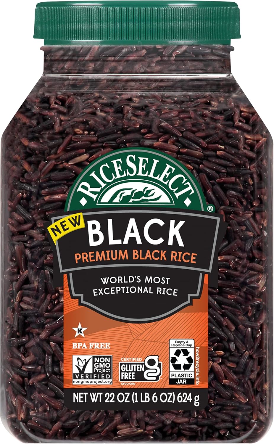 RiceSelect Premium Black Rice, Whole-Grain, Gluten-Free, Non-GMO, and Vegan Rice, BPA-Free 22-Ounce Jar (Pack of 1)