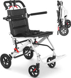 Compact Ultra-Lightweight Portable Transport Wheelchair Foldable Travel Wheelchairs with Handbrake for Adults and Seniors（White）