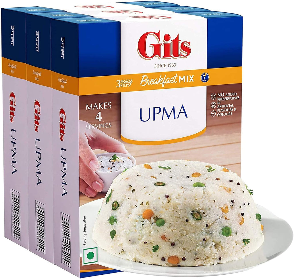 Gits Instant Mix Box - 600gm (Pack of 3 x 200gm) | Ready to Cook Indian Breakfast/Lunch/Dinner/Snack Meal | No Artificial Colors, Flavors, Preservatives, 100% Vegetarian, Easy Recipe (Upma)
