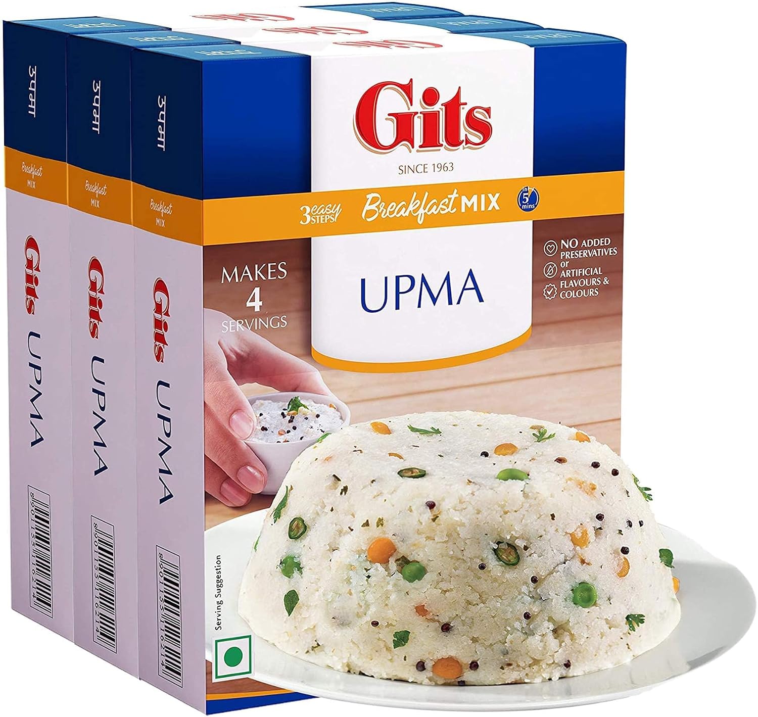 Gits Instant Mix Box - 600gm (Pack of 3 x 200gm) | Ready to Cook Indian Breakfast/Lunch/Dinner/Snack Meal | No Artificial Colors, Flavors, Preservatives, 100% Vegetarian, Easy Recipe (Upma)