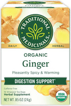 Traditional Medicinals Tea, Organic Ginger, Healthy Digestion, Pleasantly Spicy & Warming, 16 Tea Bags