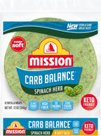 Mission Carb Balance Spinach Herb Tortilla Wraps, 8 Count, Low Carb, Keto, High Fiber, No Sugar