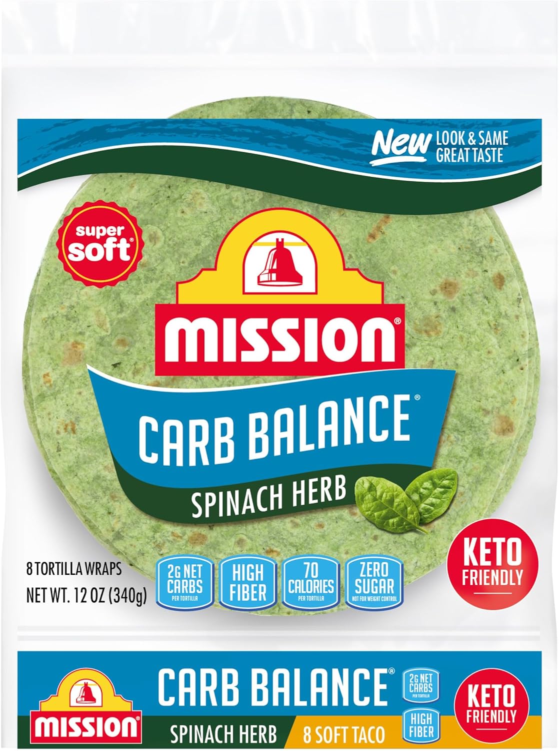Mission Carb Balance Spinach Herb Tortilla Wraps, 8 Count, Low Carb, Keto, High Fiber, No Sugar