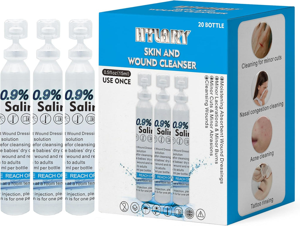 Sterile Saline Solution, 20-Pack Skin and Wound Cleanser, 0.9% Sodium Chloride Wound Wash & Nasal Rinse
