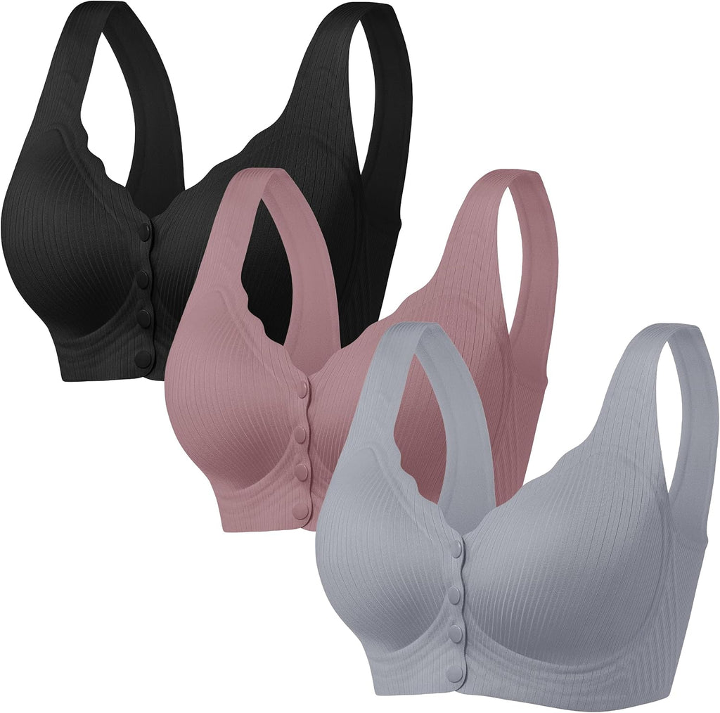 Seamless Bras for Women, Front Closure Post Surgery Mastectomy Recovery Jelly Soft Comfort Support Bralettes,1 or 3 pcs