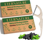 Biodegradable Dental Floss Picks for Teeth, 200ct Organic Natural Bamboo Charcoal Double Thread Floss Sticks, Flossers for Adults, Vegan Wheat Straw Flossers, Eco Friendly Teeth Cleaning, Mint