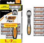 BIC Flex 5 Refillable Razors for Men, Long-Lasting 5 Blade Razors for a Smooth and Comfortable Shave, 1 Handle and 7 Cartridges, 8 Piece Shaving Kit