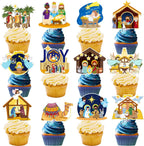 24 PCS Nativity Cupcake Toppers, Christmas Religious Nativity Party Decorations Happy Birthday Jesus Nativity Cake Toppers Cake Decorations for Winter Holiday Party Religious Education Supplies