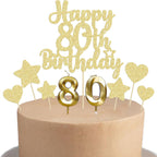 Gyufise 15Pcs Happy 80th Birthday Cake Topper Set with Heart Star Glitter Cheers to 80 Years Cake Picks Number 80 Candles Cake Decorations for Happy 80th Birthday Anniversary Party Supplies Gold